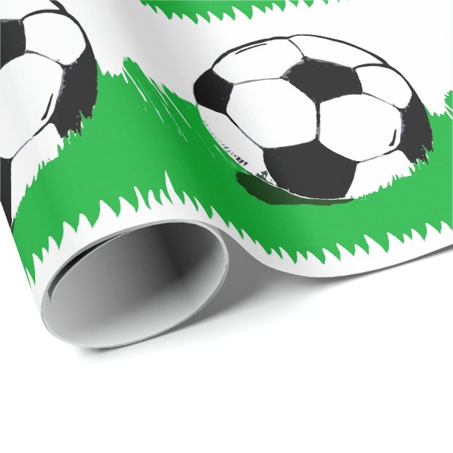 Papier Cadeau Soccer Balls in Grass Pattern Wrapping Paper (Coin rond)