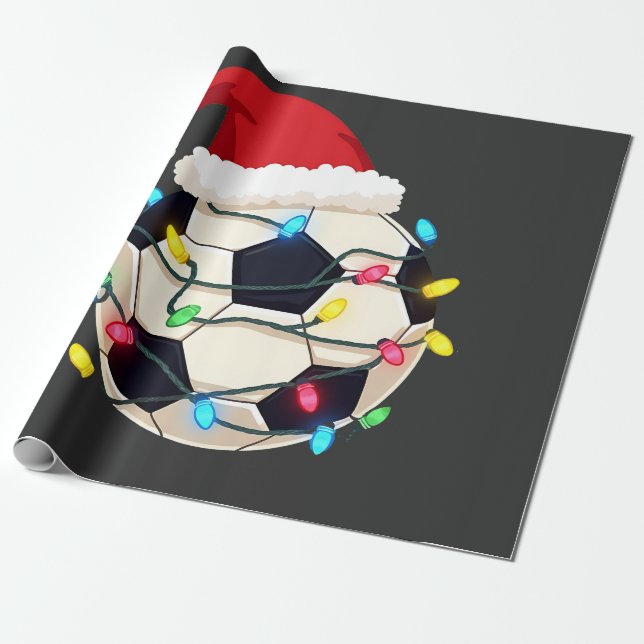 Papier Cadeau Soccer enveloppé dans les lumières de Noël Joueur  (Déroulé)