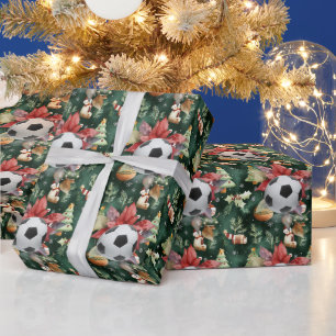 Papier Cadeau Soccer Noël thème pour Joueur avec balle