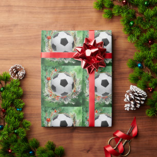 Papier Cadeau Soccer Noël thème pour Joueur avec balle