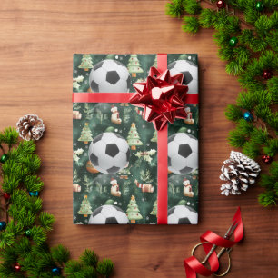 Papier Cadeau Soccer Noël thème pour Joueur avec balle