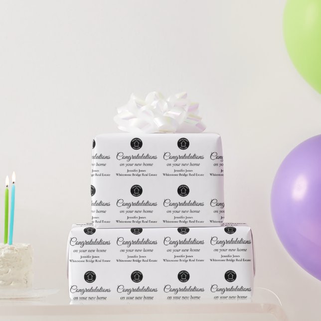 Papier Cadeau Société immobilière Logo personnalisé noir blanc (Cadeaux de fête)