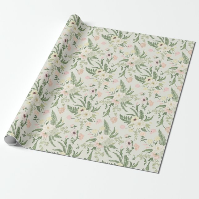 Papier Cadeau Soft Mint Green Garden Motif (Déroulé)