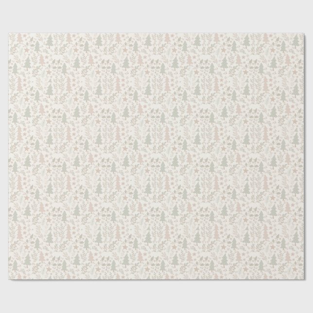 Papier Cadeau Soft Neutral Botanical Holiday Wrapping Paper (Plat)