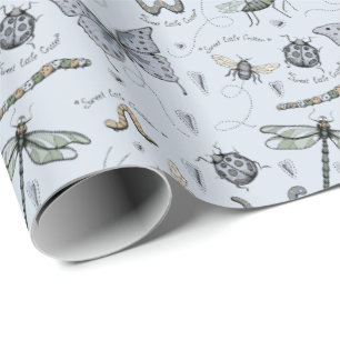 Papier Cadeau Soft Pastel Blue Boho Baby Bugs Enfants & Bébé
