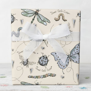 Papier Cadeau Soft Pastel Blue & Cream Boho Baby Bugs Enfants Bé