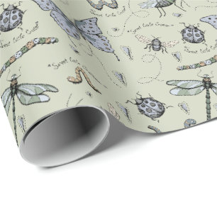 Papier Cadeau Soft Pastel Blue & Sage Boho Baby Bugs Enfants Béb