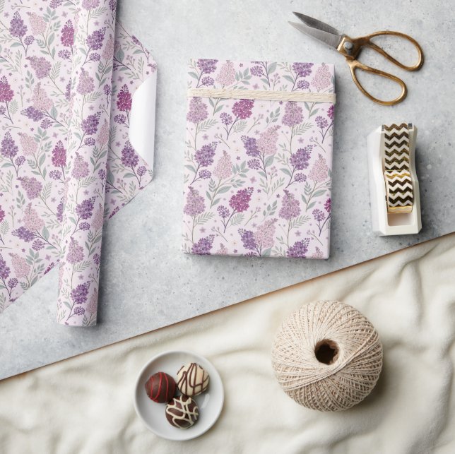 Papier Cadeau Soft Pink and Purple Lilac Floral Pattern   (Artisanat)
