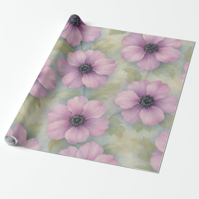 Papier Cadeau Soft Pink Botanical Floral Wrapping Paper (Déroulé)
