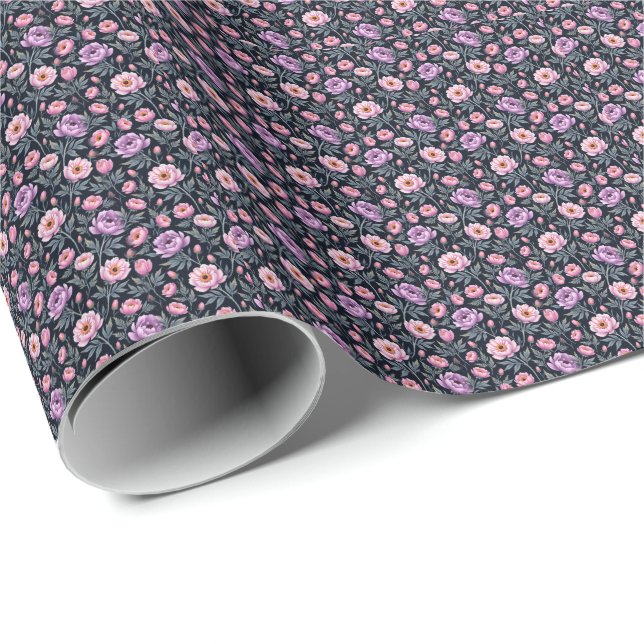 Papier Cadeau Soft Purple and Pink Floral (Coin rond)