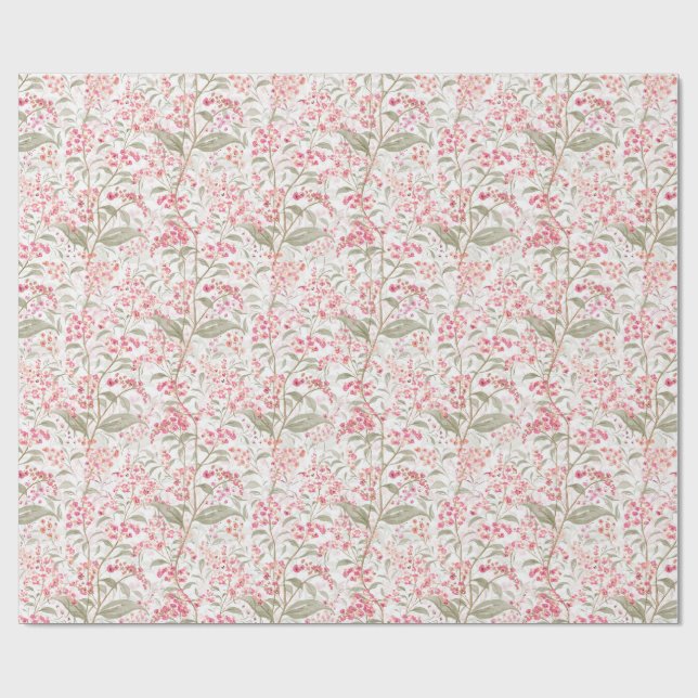 Papier Cadeau Soft Romantic Watercolor Pink Blossom Botanical (Plat)