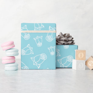 Papier Cadeau Soft White Roses Soirée de mariage Bleu clair sans