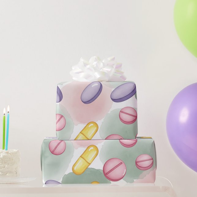 Papier Cadeau Soins de santé et pharmacie Comprimés violets gris (Cadeaux de fête)