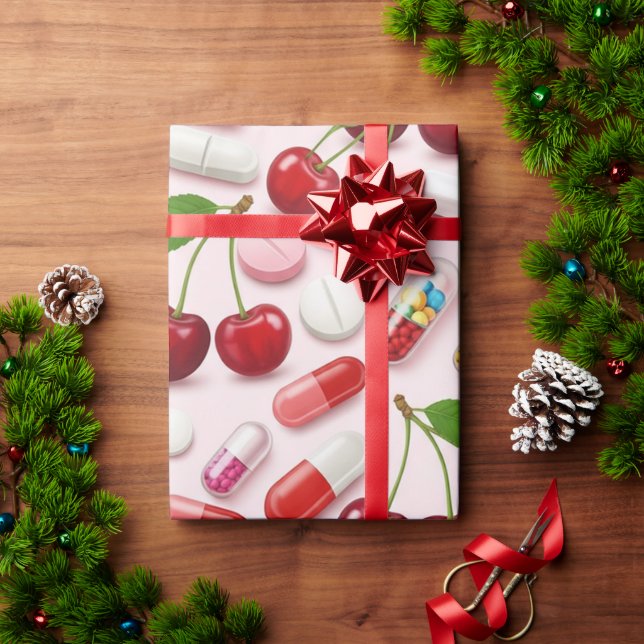 Papier Cadeau Soins de santé et pharmacie Pink Cherry Capsule (Cadeau de vacances)