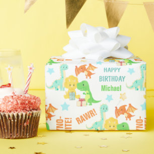 Papier Cadeau Soirée Anniversaire de enfant Dinosaure aux couleu