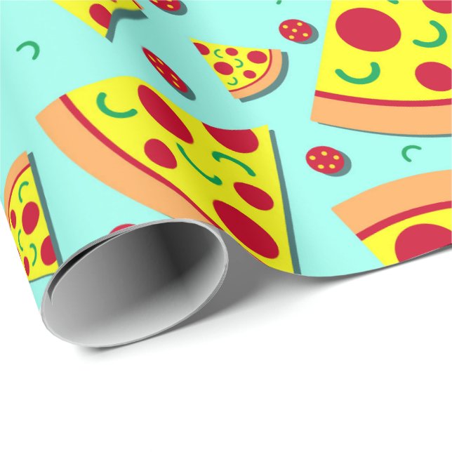 Papier Cadeau Soirée de style Emoji tendance Pizza Slice Teenage (Coin rond)