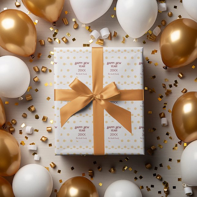 Papier Cadeau Soirée du Nouvel An en or Polka (Polka gold New Year's Eve Party Wrapping Paper)
