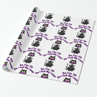 Papier Cadeau soixante-dixième Cadeaux de chat d'anniversaire