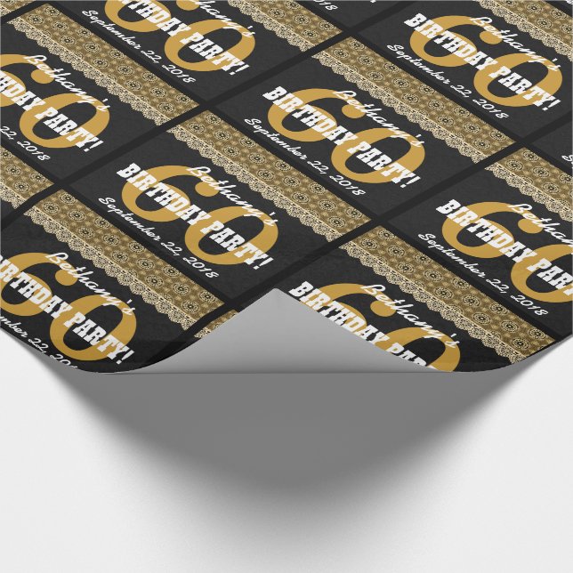 Papier Cadeau soixantième Anniversaire pour son noir A11 et or (Coin)