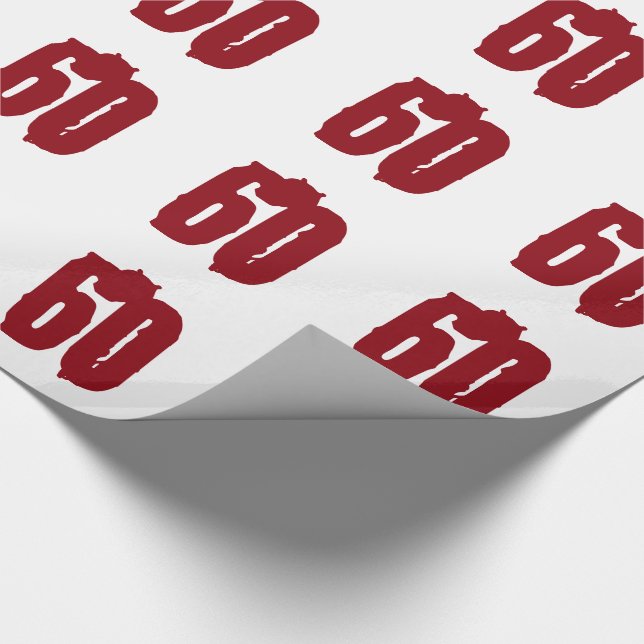 Papier Cadeau soixantième Anniversaire, texte rouge sur le blanc (Coin)