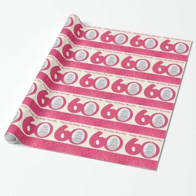 Papier Cadeau soixantième Emballage rose de crème d'amusement de (Déroulé)