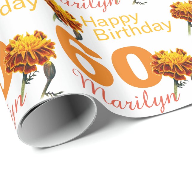 Papier Cadeau soixantième enveloppe de cadeau de nom de fleur de (Coin rond)