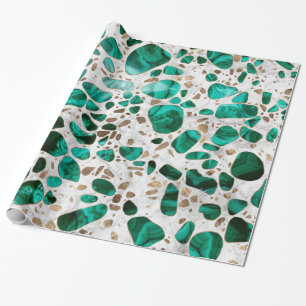 Papier Cadeau Sol de mosaïque - malachite et or sur le marbre #