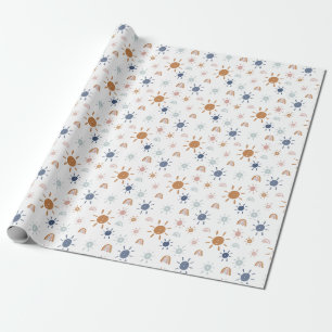 Papier Cadeau Soleil bohème et arc-en-ciel dans les tons de la T