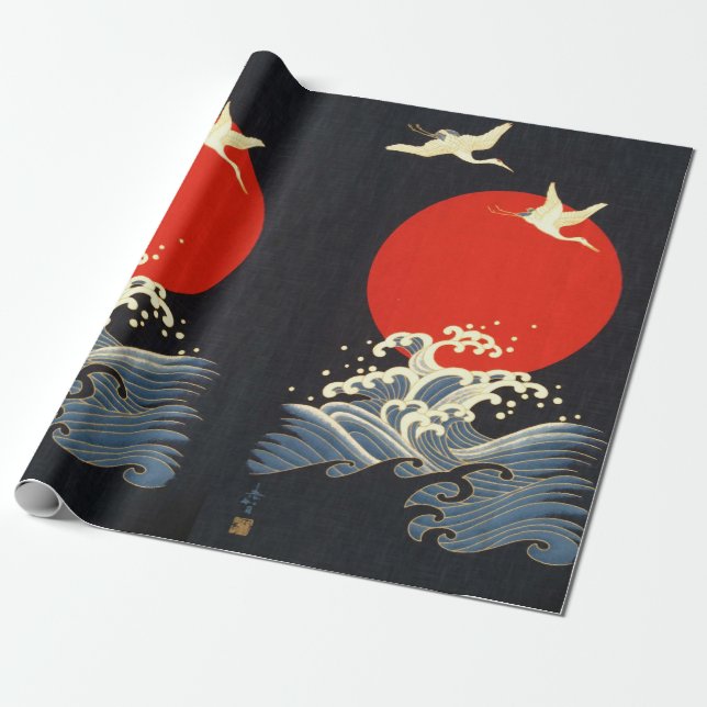 PAPIER CADEAU SOLEIL ROUGE, CRANS DE VOL JAPONAIS, VAGUES DE MER (Déroulé)