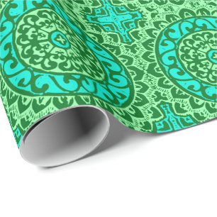 Papier Cadeau Soleil Sud-Ouest Mandala Batik, Vert citron