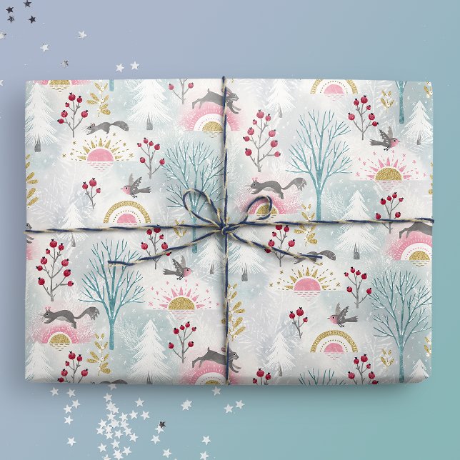 Papier Cadeau Solstice d'hiver Animaux des bois (Créateur téléchargé)