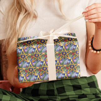 Papier Cadeau Solstice hiver Wiccan Yule Holly Pentacle