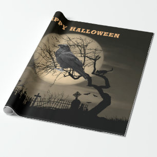 Papier Cadeau Sombre Halloween effrayant avec corbeau 