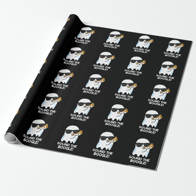 Papier Cadeau Son Boogle Funny Ghost Bugle Pun Dark BG (Déroulé)