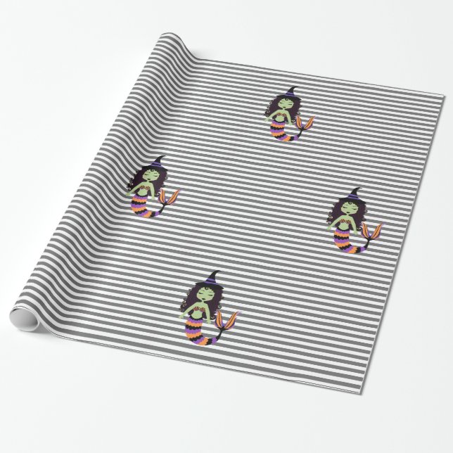 Papier Cadeau Sorcière de sirène d'Halloween en bande WRAP (Déroulé)
