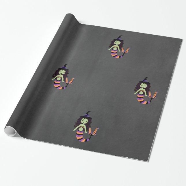 Papier Cadeau Sorcière de sirène d'Halloween en bande WRAP (Déroulé)