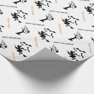 Papier Cadeau Sorcière d'Halloween, chauve-souris et arbre avec 