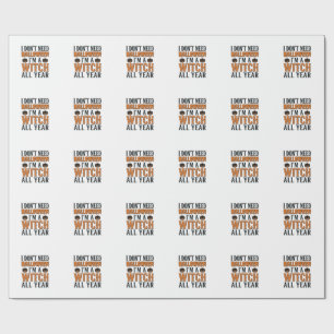 Papier Cadeau Sorcière drôle toute l'année Typographie Halloween