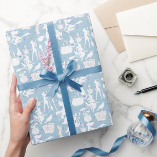 Papier Cadeau Sorcières volantes motif.Blanc L Bleu BG