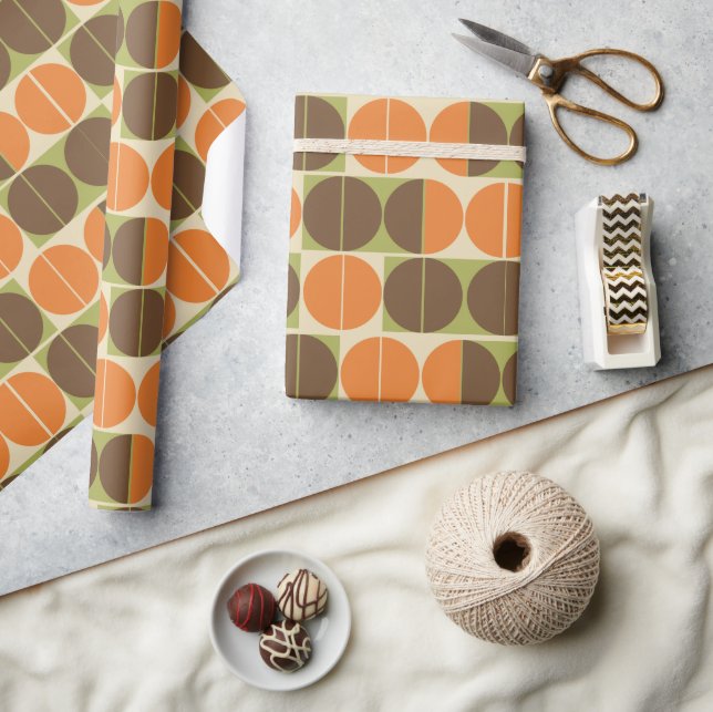 Papier Cadeau Soudain 70 Orange Brown Green Géométrique (Artisanat)