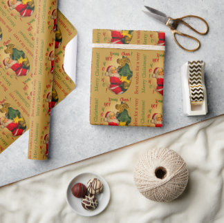 Papier Cadeau Souhait personnalisé, Père Noël au sommet de l'arb