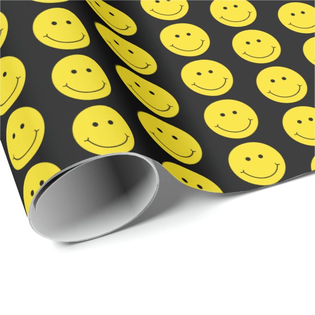 Papier Cadeau Sourire Jaune visage Gris Noir (Coin rond)