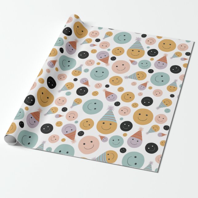 Papier Cadeau Sourires d'anniversaire Blanc (Déroulé)