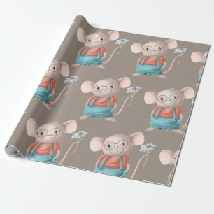 Papier Cadeau Souris Animal Cartographie lunettes Anniversaire