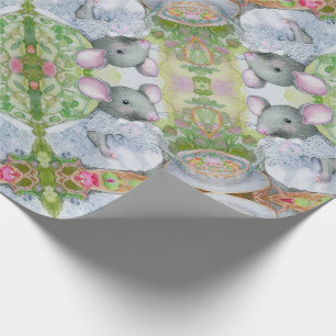 Papier Cadeau souris au jardin avec des amis Carte