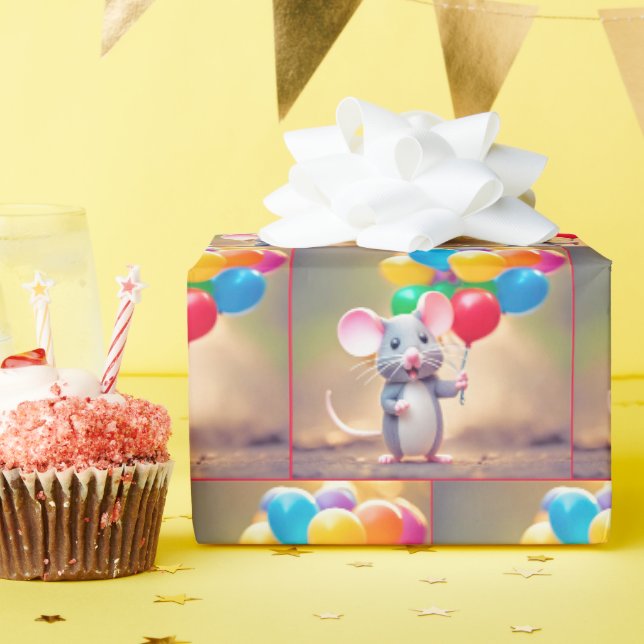 Papier Cadeau Souris Avec Ballons D'Anniversaire (Fête d'anniversaire)