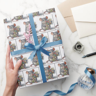 Papier Cadeau Souris Avec Bouquet Wilflower