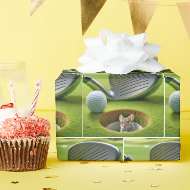 Papier Cadeau Souris dans un trou de golf (Fête d'anniversaire)