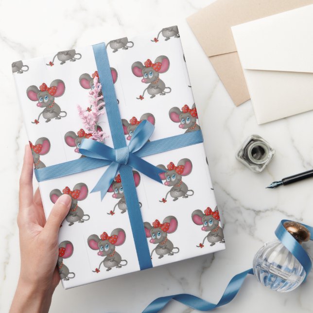 Papier Cadeau Souris de fille sur blanc (Cadeaux)