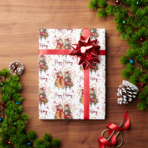 Papier Cadeau Souris de Noël blanc